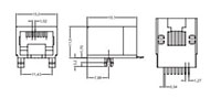 6 Position , 6 Contacts Surface Mount Right Angle Modular Jack Connector with Post