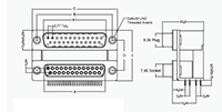 K42X Series 25 Top/Bottom Left/Bottom Right Shell Size and 0.750 Inch (in) Center to Center Distance Dual Port D-Subminiature Connector - 3